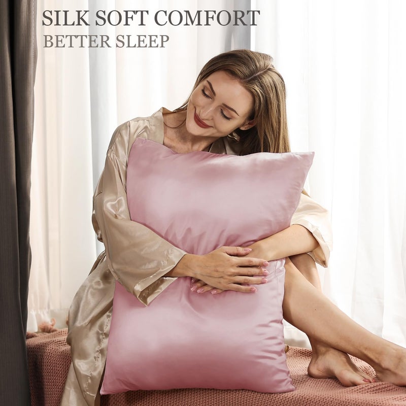 Adubor 100% Silk Pillowcase - Mulberry Silk Pillow Cases, 23 Momme 6A Grade Fibers, Silk Pillow Case for Hair and Skin Health, with Hidden Zipper (Standard 20''Ã—26'', Medium Pink, 1PC) - Image 2